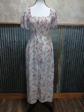 Pie in the Sky Floral Smocked Wide‑Leg Jumpsuit | Cottagecore Puff Sleeve | Size